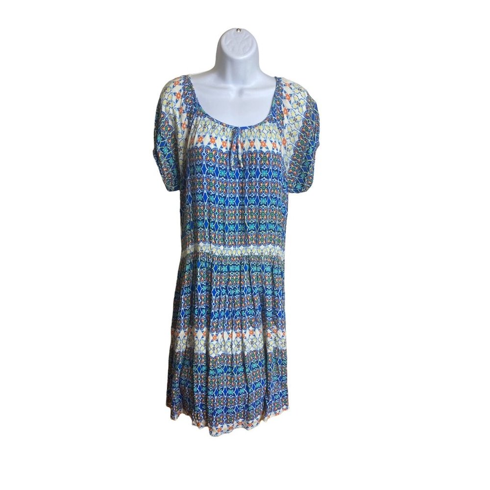 Emma G size small shortsleeve dress blue orange white floral